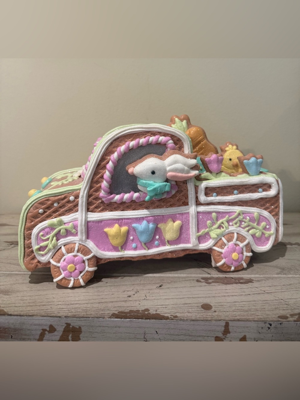 Valerie Parr Hill Easter Gingerbread Truck Figurine Light Up Spring Decor